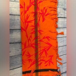 NWT Leigh & Luca Orange Pink Flocked Fine Cotton Hand Printed Tasseled Scarf